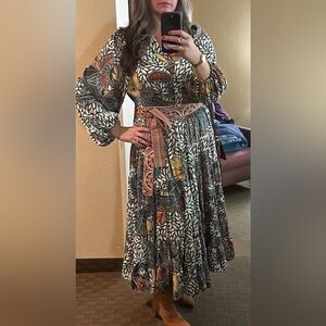 Gibson Latimer Teal Maxi Dress with Mustard & Rust Floral Print